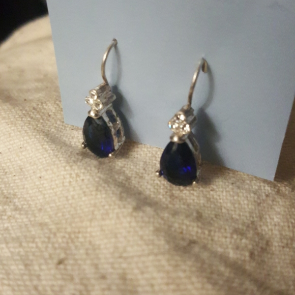 Sapphire Teardrops with Clear Rhinestone Earrings - Picture 3 of 5